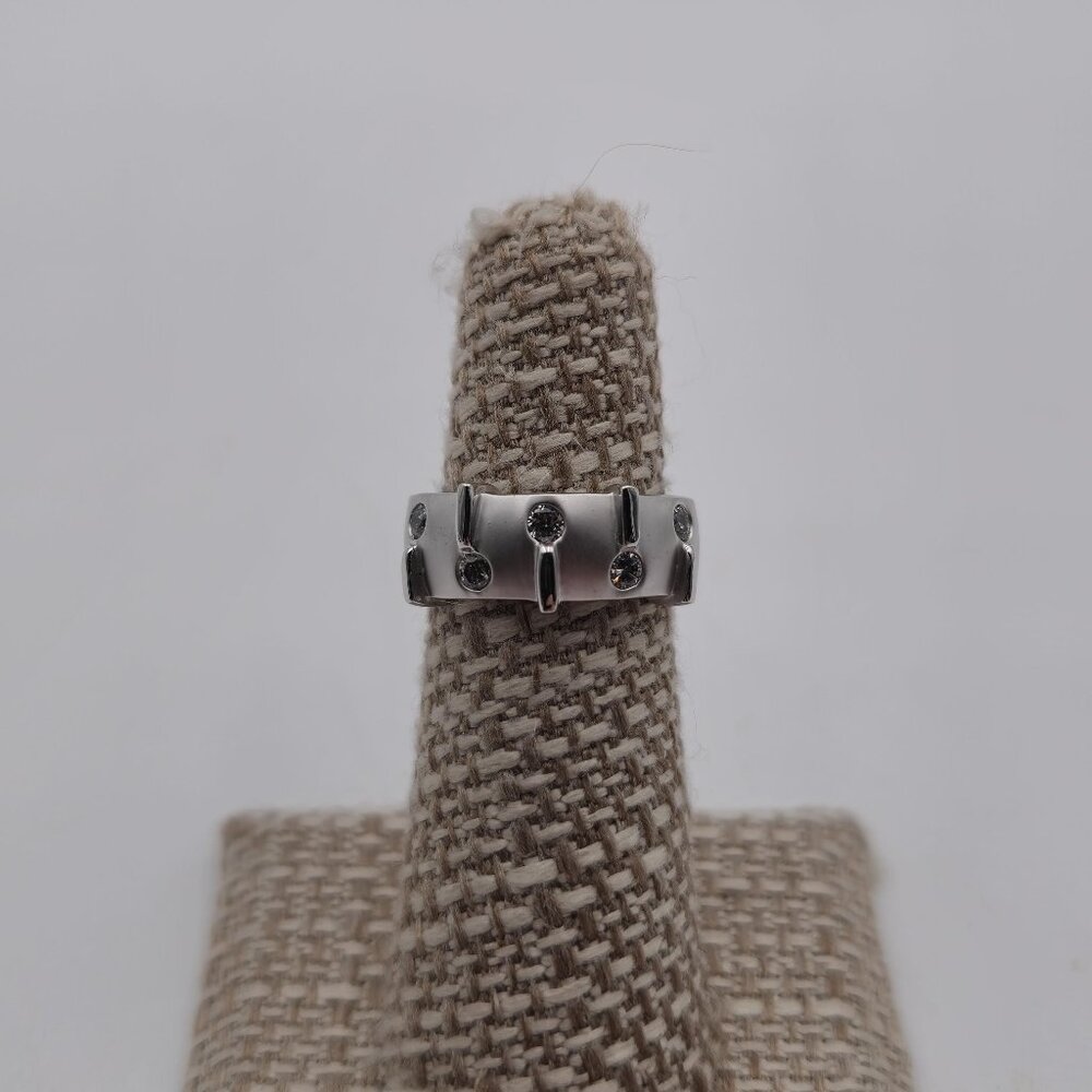 Size 5.5 Sterling Silver Abstract Cubic Zirconia Brushed Band Ring A3476